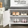 White Entryway Bench with Leash Hooks & Storage