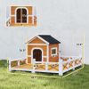 Wooden Dog House with Fenced Porch
