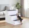 White 3-Step Wooden Pet Stairs with Carpet Treads