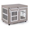 Gray Dog Crate Furniture with Sliding Barn Door