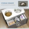 Elevated Dog Bowl Station with Storage Drawer, Gray