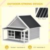 Wooden Dog House with Porch & Windows, Light Gray