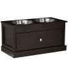 Elevated Dog Feeder Station with Storage Drawer, Brown
