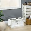 Elevated Dog Feeder Station with Storage Drawer, White