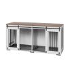 72-Inch Double Dog Crate Furniture with Sliding Doors, White