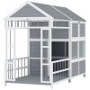 Wooden Dog House with Porch and Storage Cabinet