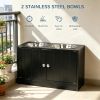 Black Elevated Feeding Station with Storage Cabinet