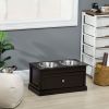 Elevated Dog Feeder Station with Storage Drawer, Brown