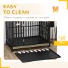 44" Rolling Metal Dog Crate with Locking Wheels & Tray