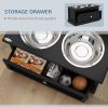 Elevated Dog Feeder Station with Storage Drawer, Black
