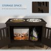 Elevated Feeding Station with Storage Cabinet, Espresso