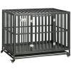 44" Rolling Metal Dog Crate with Locking Wheels & Tray