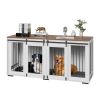 72-Inch Double Dog Crate Furniture with Sliding Doors, White