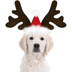 Reindeer Antlers Headband with Santa Hat, Brown