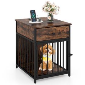 Small Dog Crate Furniture with Charging Station & Drawer