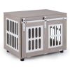 Gray Dog Crate Furniture with Sliding Barn Door