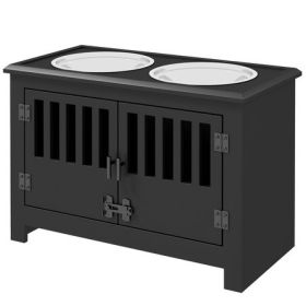 Elevated Feeding Station with Storage Cabinet, Black