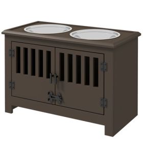 Elevated Feeding Station with Storage Cabinet, Espresso
