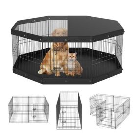 Foldable 8-Panel Dog Playpen with Top Cover