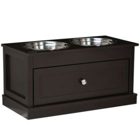 Elevated Dog Feeder Station with Storage Drawer, Brown