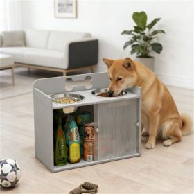 Elevated Dog Bowl Stand with Storage Cabinet - Gray