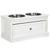 Elevated Dog Feeder Station with Storage Drawer, White