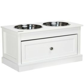 Elevated Dog Feeder Station with Storage Drawer, White