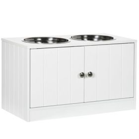 Elevated Dog Bowl Stand with Storage Cabinet, White