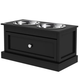 Elevated Dog Feeder Station with Storage Drawer, Black