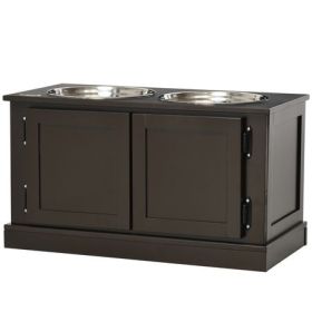 Elevated Dog Bowls with Storage Cabinet, Coffee