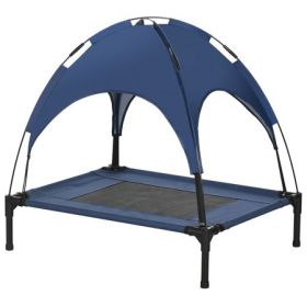 Elevated Cot Bed with Sun Canopy, Dark Blue