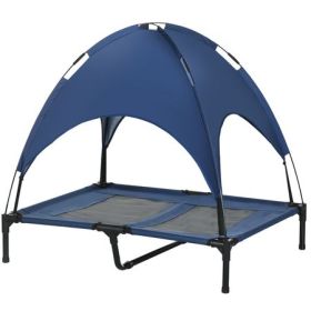 Elevated Dog Cot with UV Canopy, Dark Blue