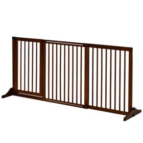 Freestanding Adjustable Wooden Pet Gate in Brown