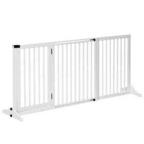 Freestanding Pet Gate Adjustable Wooden Dog Barrier 3 Panel