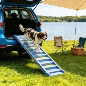 Foldable Dog Car Ramp with Anti-Slip Steps, Gray