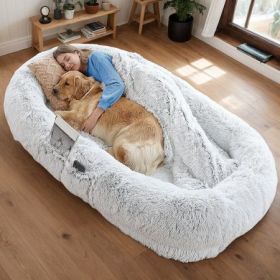 Oversized Faux Fur Dog Bed for Sharing Naps – Grey