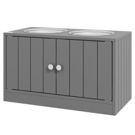 Elevated Dog Bowl Stand with Storage Cabinet, Gray