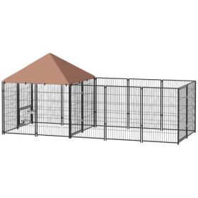 Large Outdoor Kennel with Rotating Bowls & Weatherproof Cano