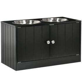 Magnetic-Door Feeding Station & Storage Cabinet, Black