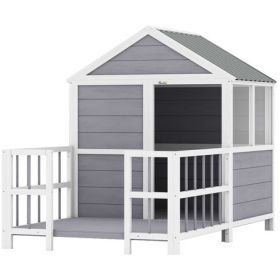 Wooden Dog House with Porch & Observation Windows