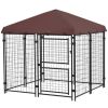 Outdoor Dog Kennel with Waterproof Canopy, Silver