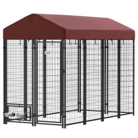 Outdoor Dog Kennel with Rotating Bowl Holders, Red