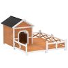 Wooden Dog House with Fenced Porch
