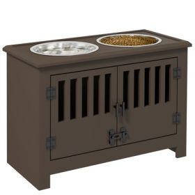 Espresso Elevated Feeding Station with Storage Cabinet
