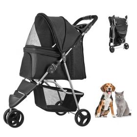 3-Wheel Foldable Pet Stroller with Mesh Windows