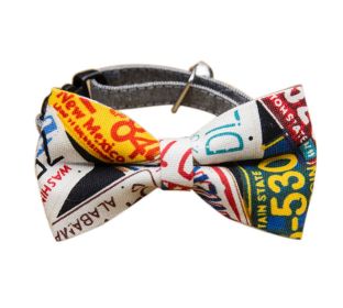 Adjustable Striped Bow Tie Collar – Red & White