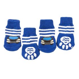 Blue Cars Knitted Dog Socks – 4-Pack