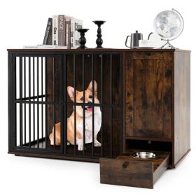 2-in-1 Dog Crate End Table – Pull-Out Feeder