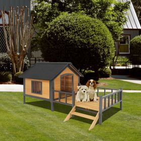Cabin-Style Wooden Kennel – Outdoor with Porch