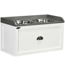 Elevated Feeding Station with Storage Drawer, White